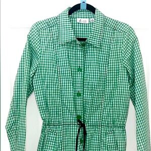 Denim & Co. Green Gingham Shirt Jacket Drawstring Waist Pockets size X-Small